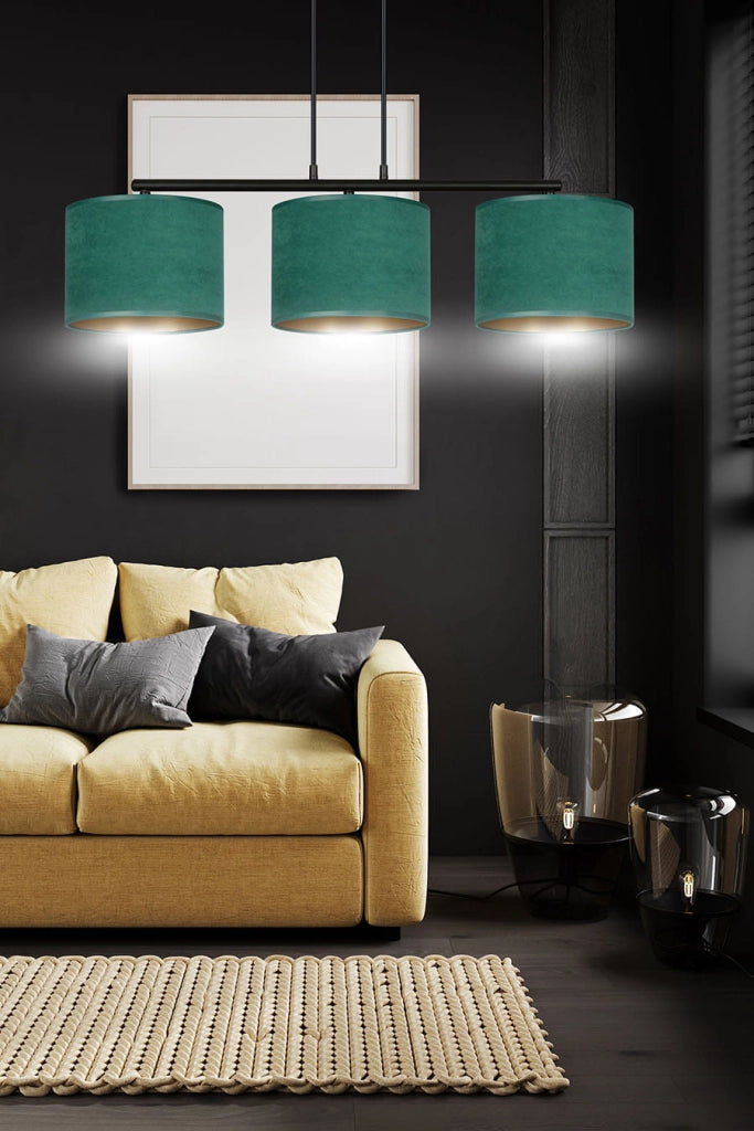 Lampadario Emibig Hilde 3xE27 verde oro nero tessuto
