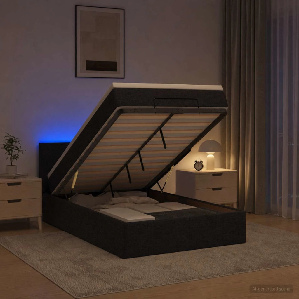 Letto Ottomano con Materasso e LED Nero 120 x 200 cm Tessuto 3456983