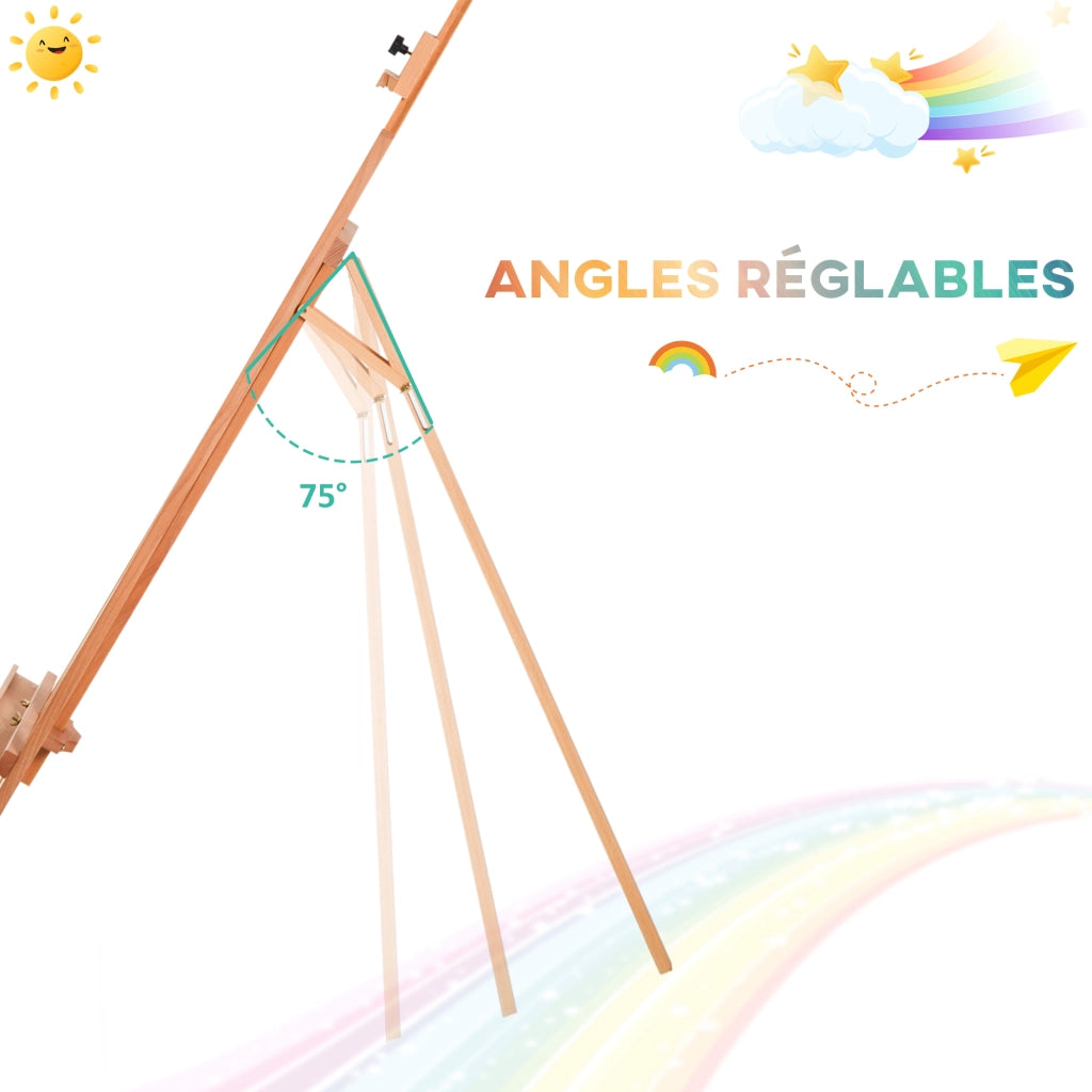 Cavalletto da pittura regolabile in altezza e inclinazione ¨C zephmum ¨C legno di faggio chiaro 65x44x174-230 cm