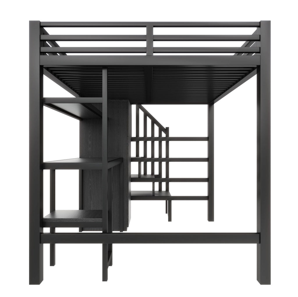 Letto a soppalco 140x200 in metallo con scrivania e armadio