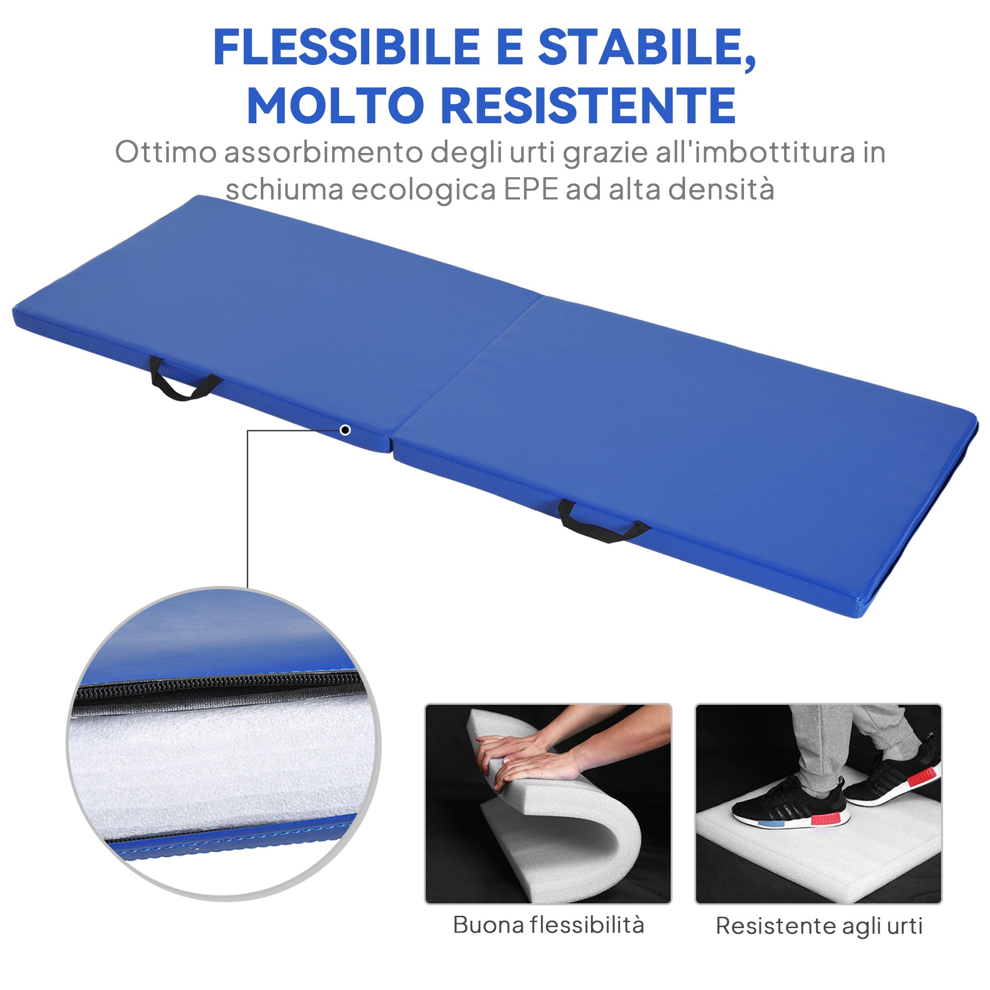 Tappetino Ginnastica Pieghevole Antiscivolo 180x60x5 cm Materassino Fitness Blu