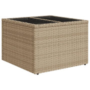 Tavolo da Giardino | Tavolino da esterno Piano in Vetro Beige 55x55x37 cm Polyrattan