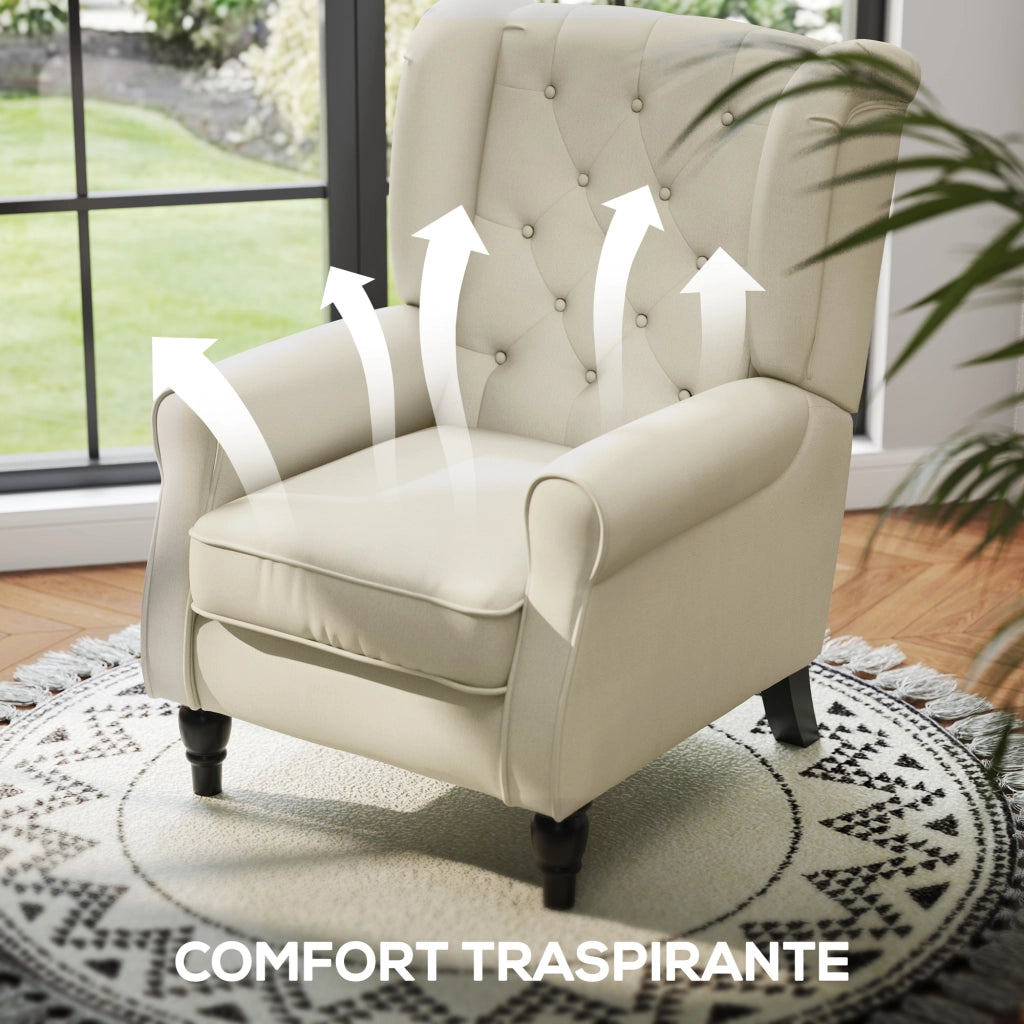 Poltrona Relax Velluto Trapuntata ¨C Zephmum ¨C Bianco 74x86x102