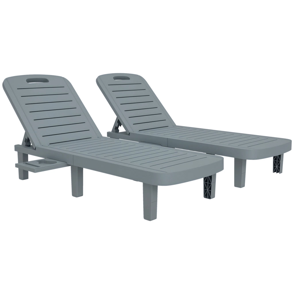 Lettino Prendisole con Schienale Regolabile e Vassoi ¨C Zephmum ¨C Grigio Scuro 62x158x88 cm