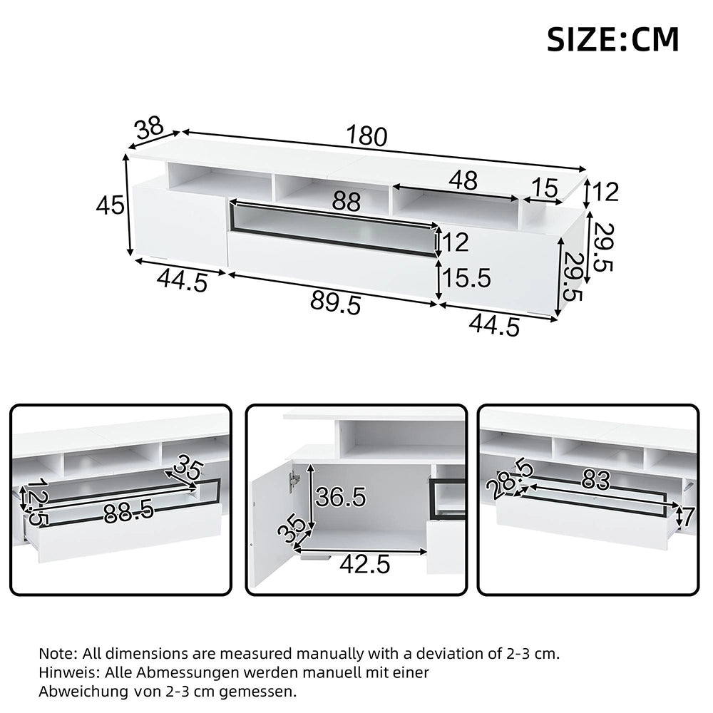 Mobile TV 180x38x45cm - Xylo - 2 Ante, 1 Cassetto, Luci LED, 10 Ripiani