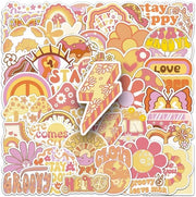 Sticker retro vinile 50 pezzi - idrorepellente - disegni boho vintage - adatti per laptop/automobile