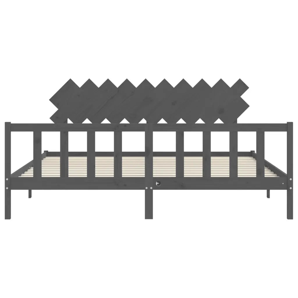 Giroletto con Testiera Grigio 200x200 cm in Legno Massello 3193488