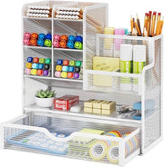 Organizzatore di Scrivania Multifunzionale con Rete e Cassetti di Caricamento e Ripostiglio per Scuola, Casa e Ufficio