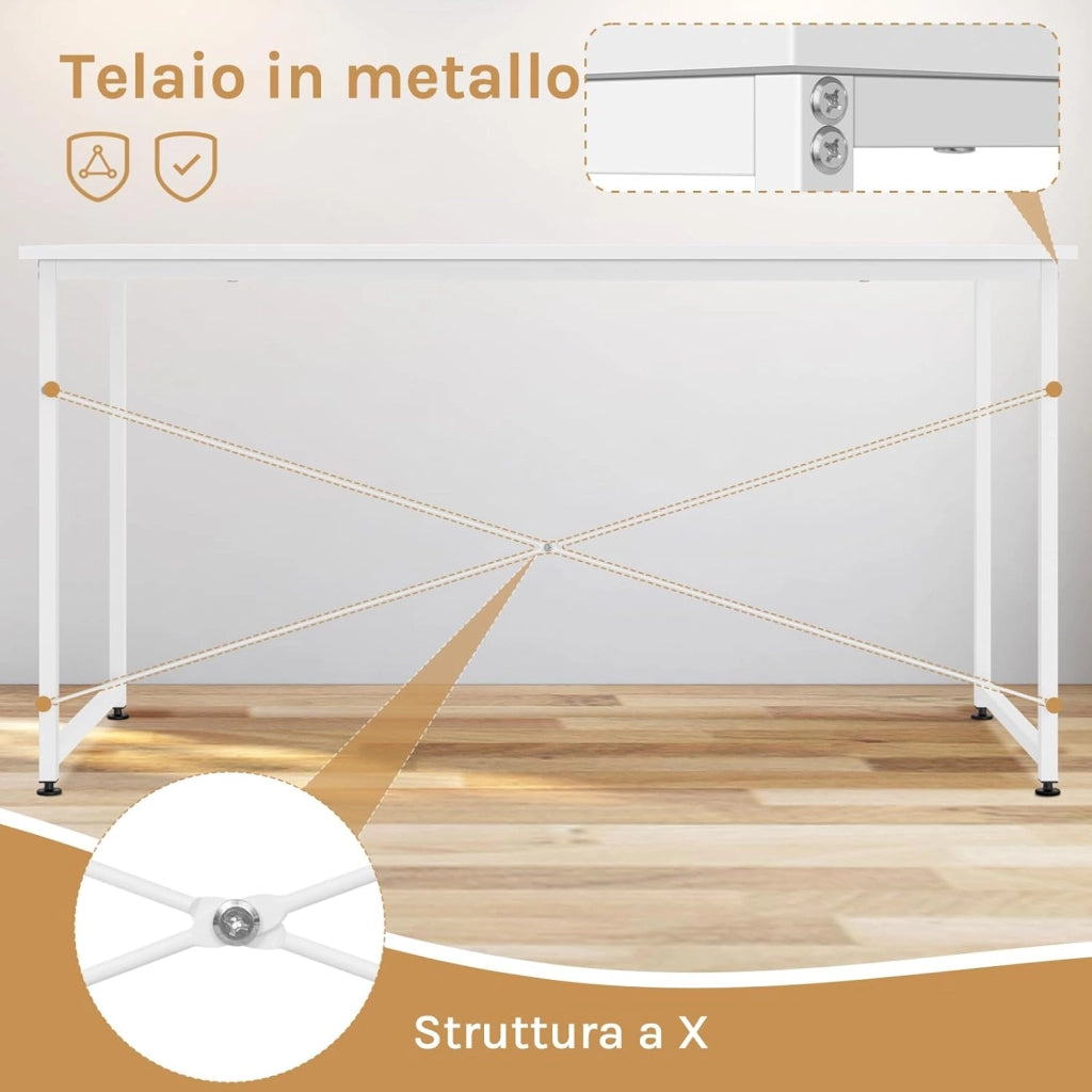 Scrivania per Computer, 140x60 cm, Tavolo da Lavoro con Struttura in Metallo, per Ufficio Casa Studio Camera da Letto, in Materiale a Base di Legno, Rovere Chiaro