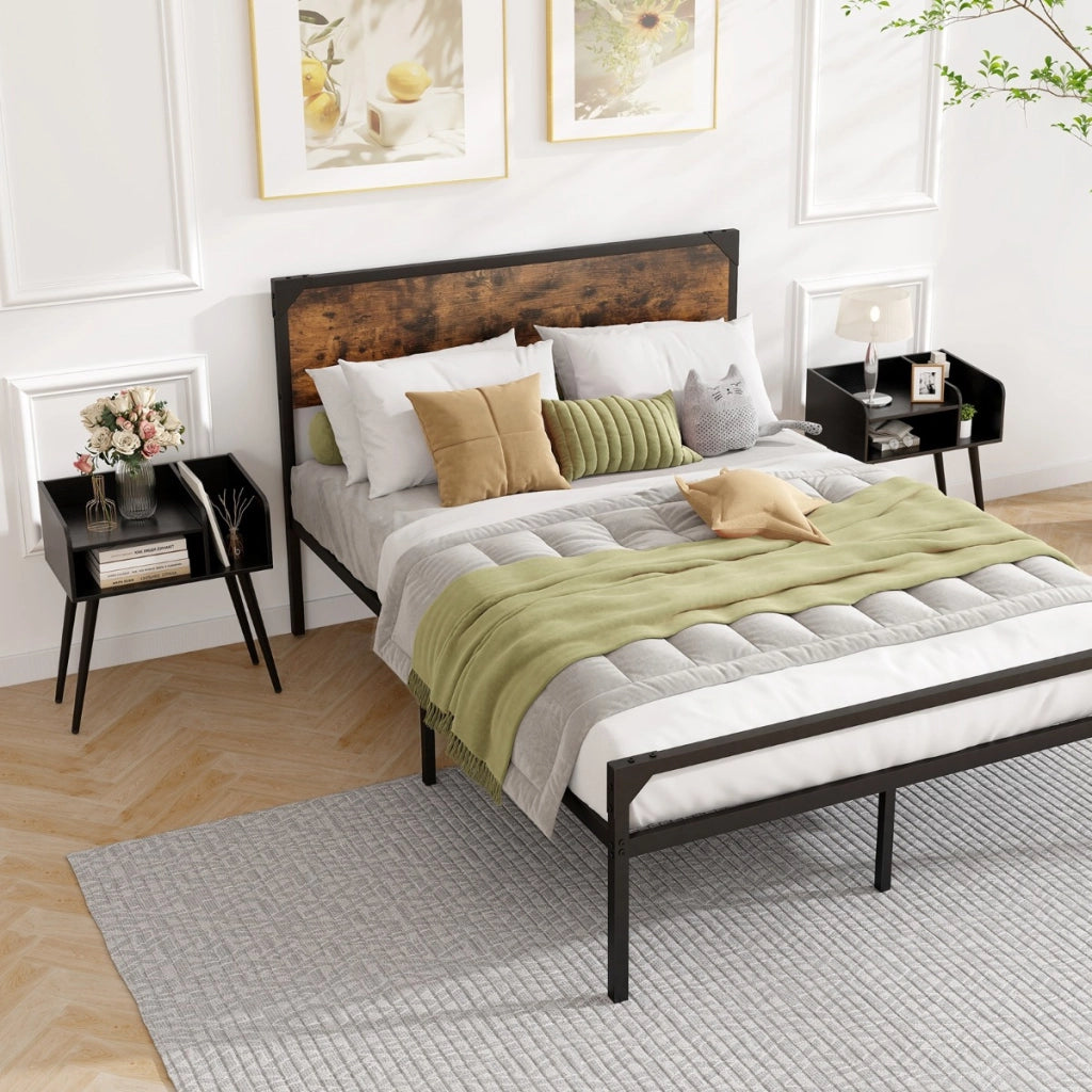 Set di 2 Comodini in stile moderno semplice ma pratico, Tavolini a 2 piani con mensole aperte Nero