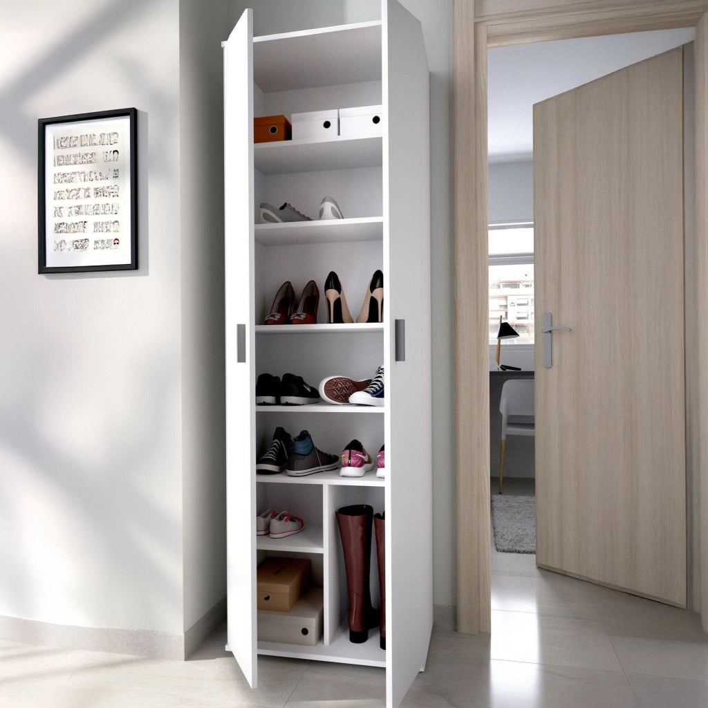 Armadio multiuso Apro, Mobile multifunzione portaoggetti, Guardaroba a 2 ante, 61x35h190 cm, Bianco