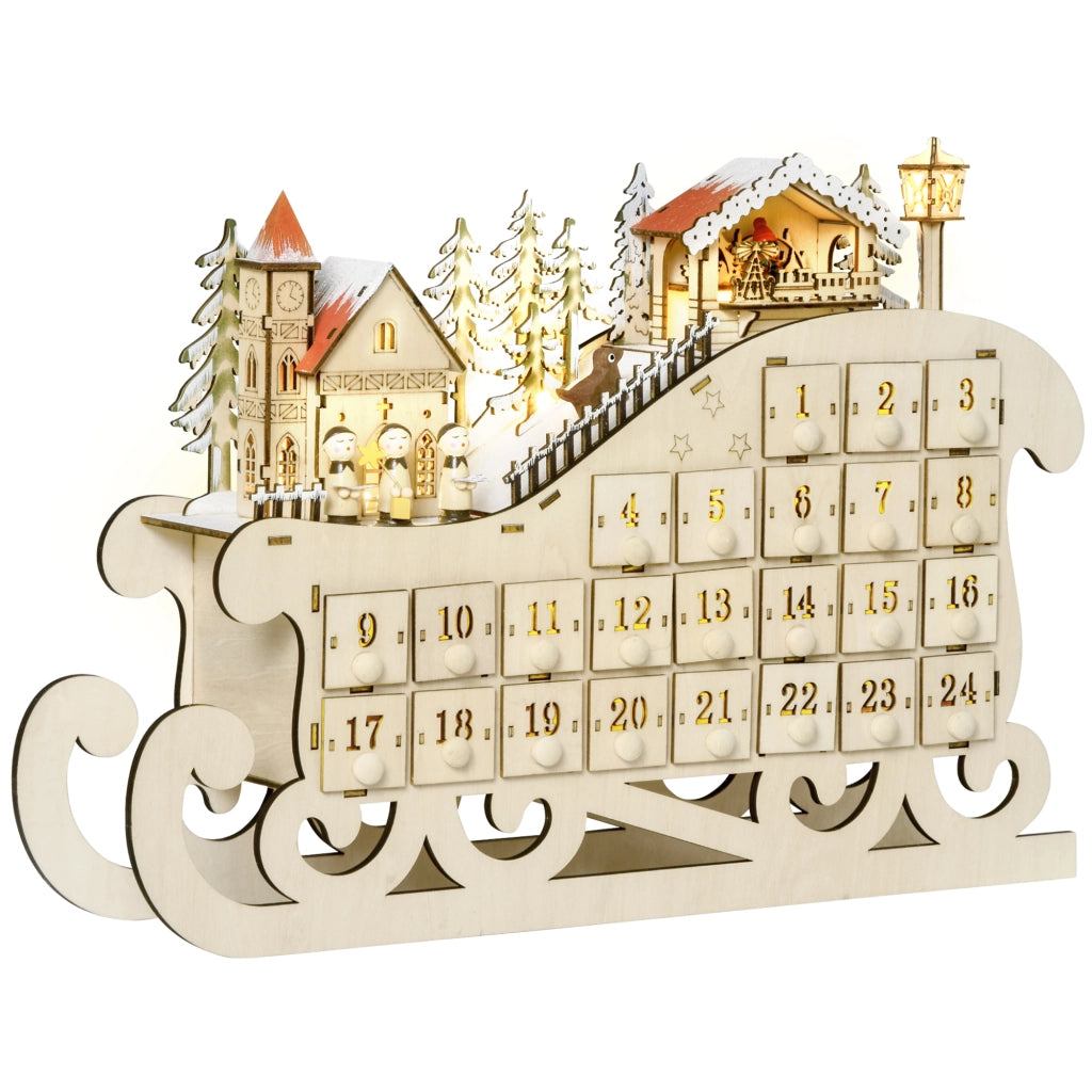 Calendario dell'Avvento in Legno con Luci ¨C Zephmum ¨C 24 Cassetti Bianco Caldo