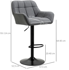 Set di 2 sgabelli da bar 57.5x52.5x93-114 cm girevoli a 360 gradi in pelle rigenerata grigio