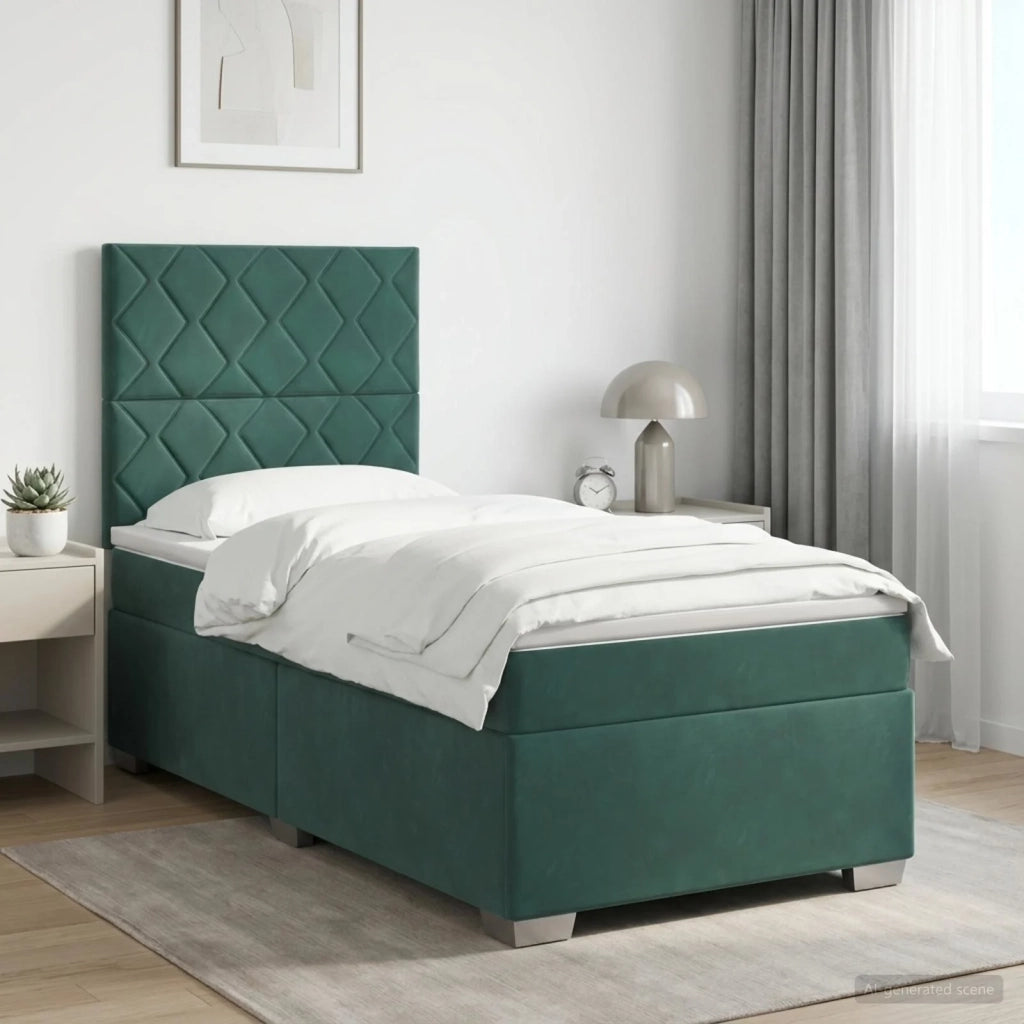 Letto box spring con materasso Verde Scuro 100 x 200 cm Velluto 3453593