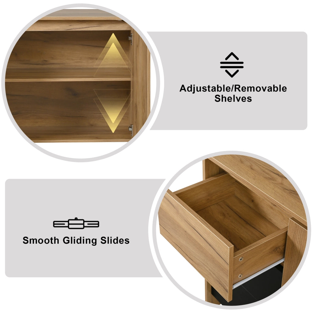 Credenza con Cassetti e Ante LED ¨C Xylo ¨C Legno e Nero 120x76x40 cm