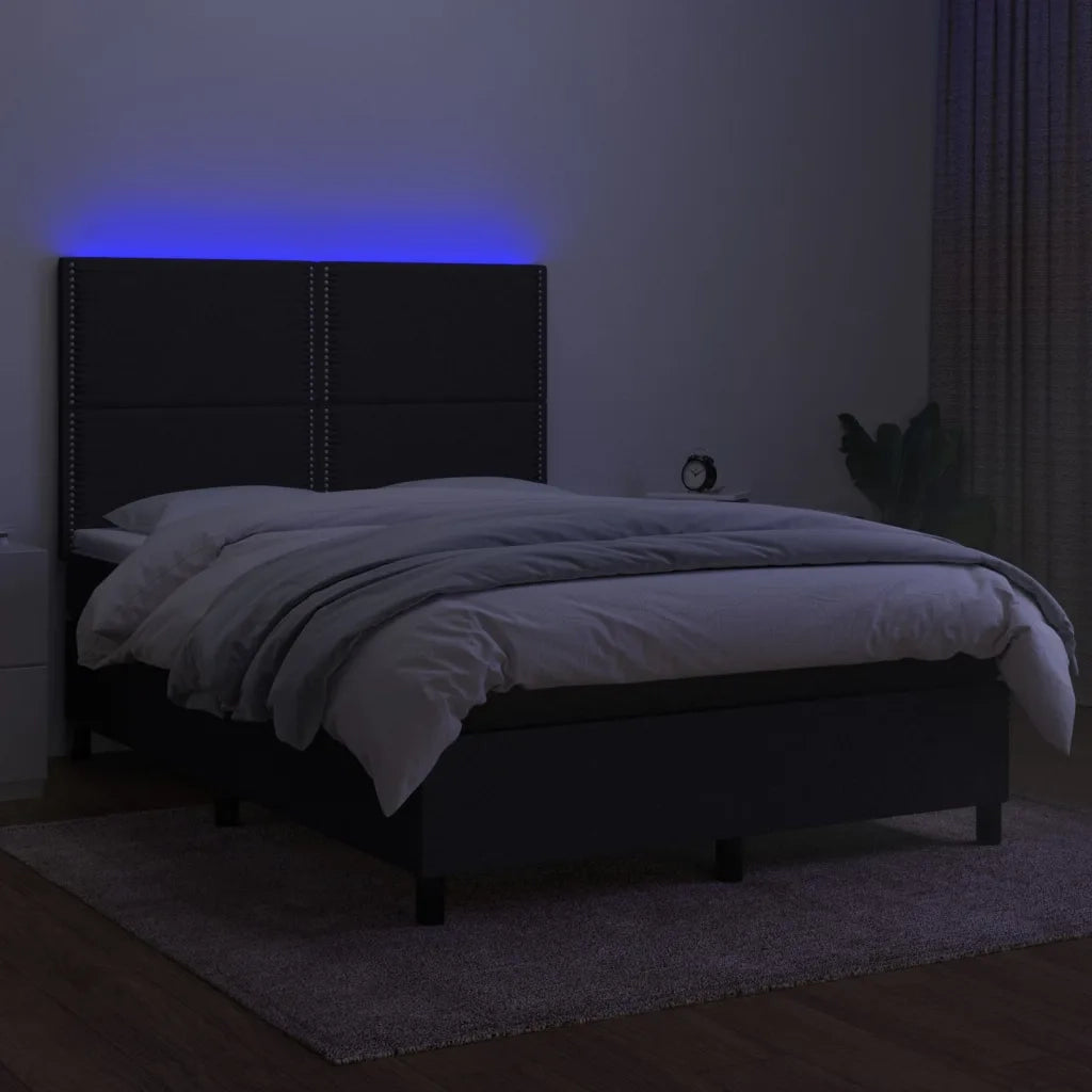 Letto a Molle con Materasso e LED Nero 140x200 cm in Tessuto 3134799