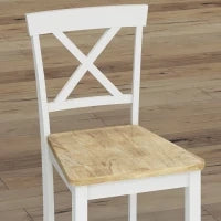 Set di 2 Sgabelli da Bar con Schienale e Poggiapiedi, Legno di Gomma, per Cucina, Sala da Pranzo, Bar, Rovere+Bianco