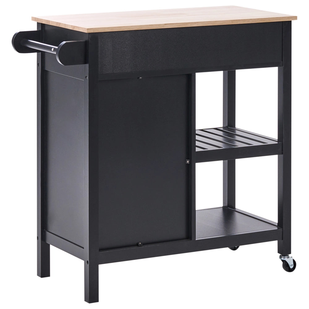 Carrello da cucina in MDF bianco con ripiano in legno chiaro Scaffali per armadietto con rotelle Cassettiera scandinava