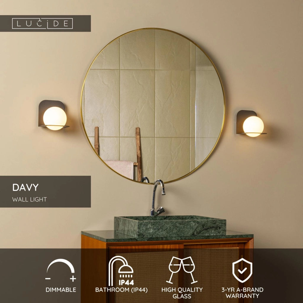 Applique bagno nera sfera vetro 1xG9 IP44 Lucide DAVY