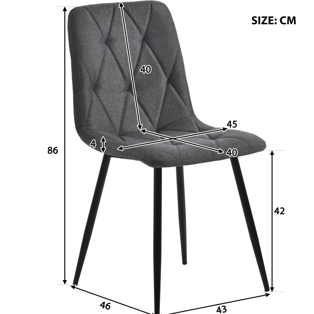 Set da pranzo 117x68x75 cm con 4 sedie in MDF; metallo e tessuto di lino grigio