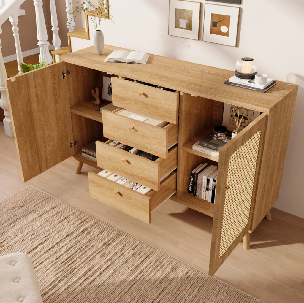 Madia con 4 cassetti e 2 ante, finitura rovere chiaro