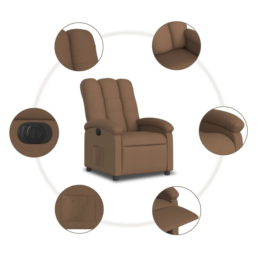 Poltrona | Sedia Relax Elettrica Reclinabile Marrone in Tessuto