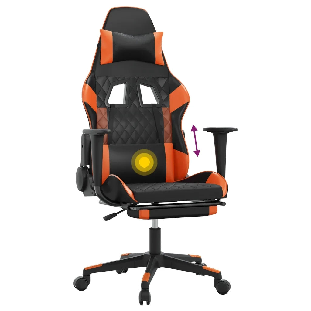 Sedia Gaming | Sedia da e-sports Massaggio Poggiapiedi Nero e Arancione Similpelle