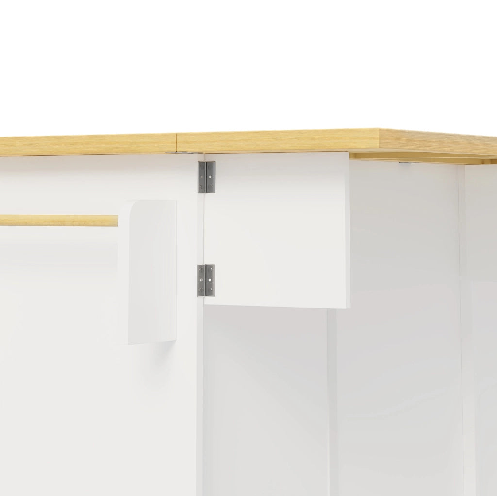 Carrello isola cucina con piano ribaltabile 120x70x92 cm in MDF; naturale e bianco