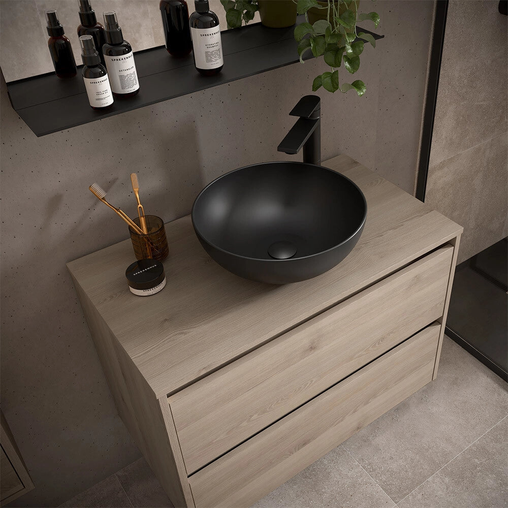 Mobile bagno sospeso 70 cm rovere bali con top per lavabo da appoggio Gaya