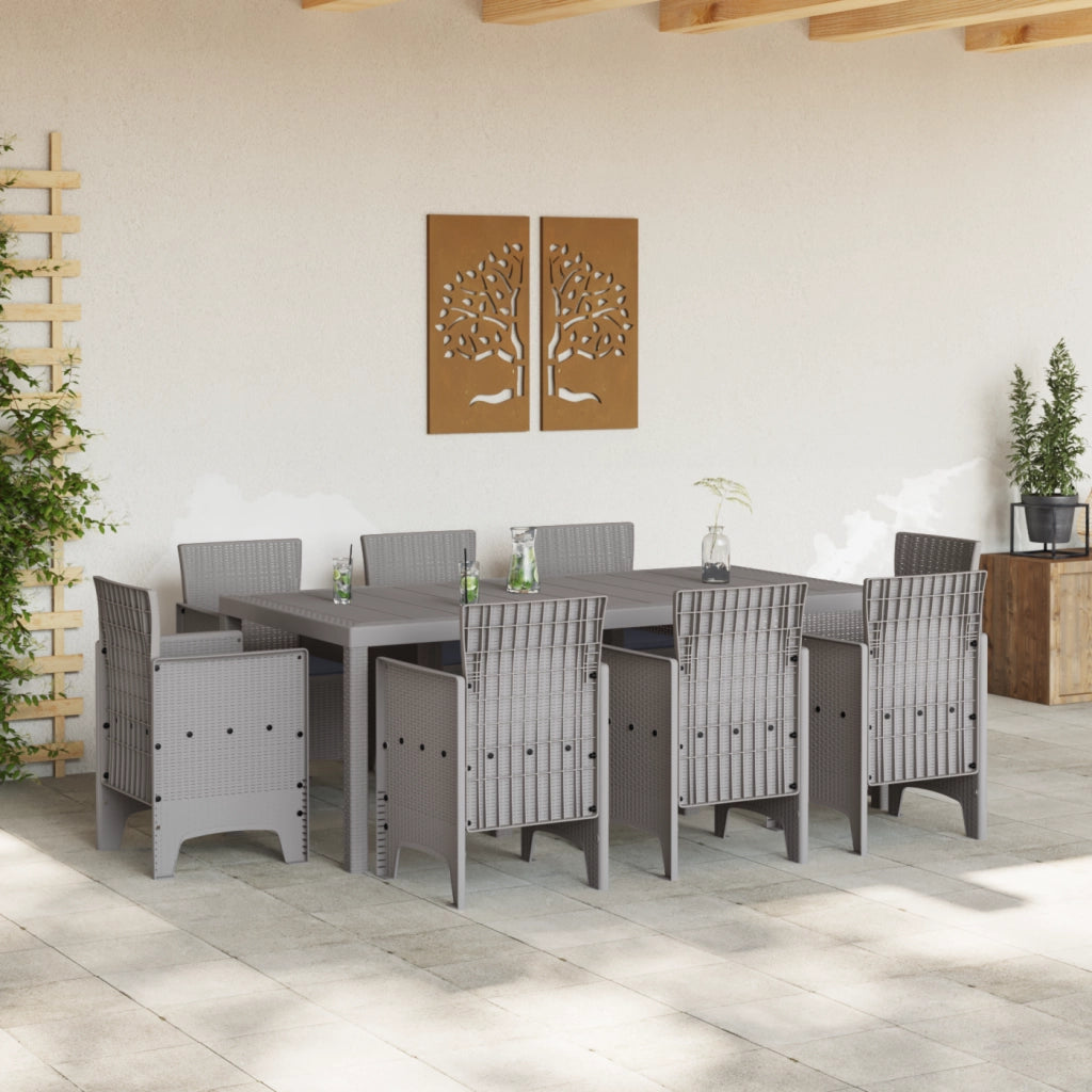 Set pranzo giardino 9 pezzi con cuscini Grigio chiaro Polyrattan