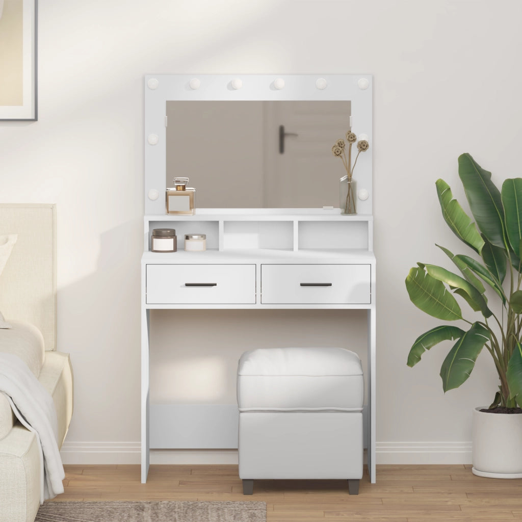 Toeletta  con luci LED, Bianca, 79x41x135 cm