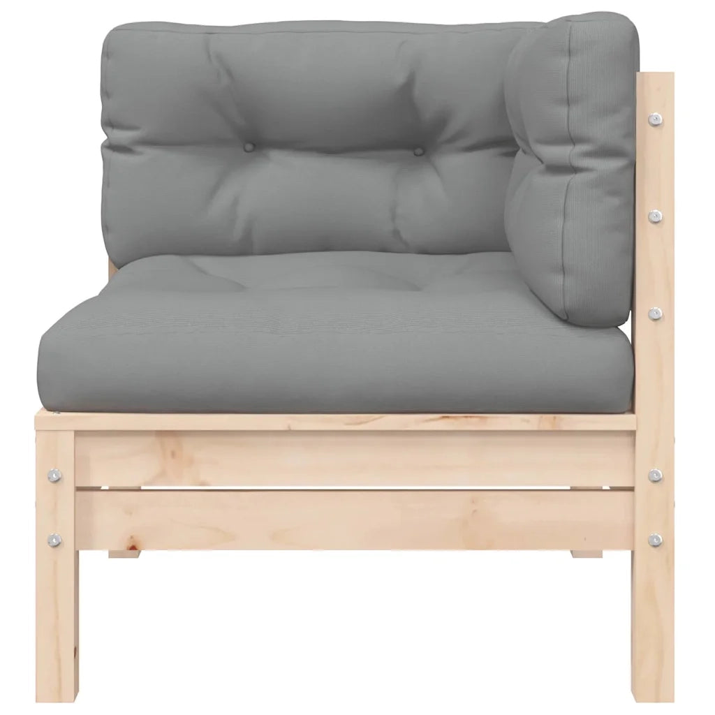 Salotto da Giardino-Set Divani da Giardino 3 pz con Cuscini Grigi Massello di Pino
