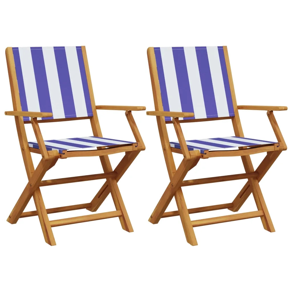 Sedie Giardino 2pz Blu e Bianco Legno Massello Acacia e Tessuto 367674