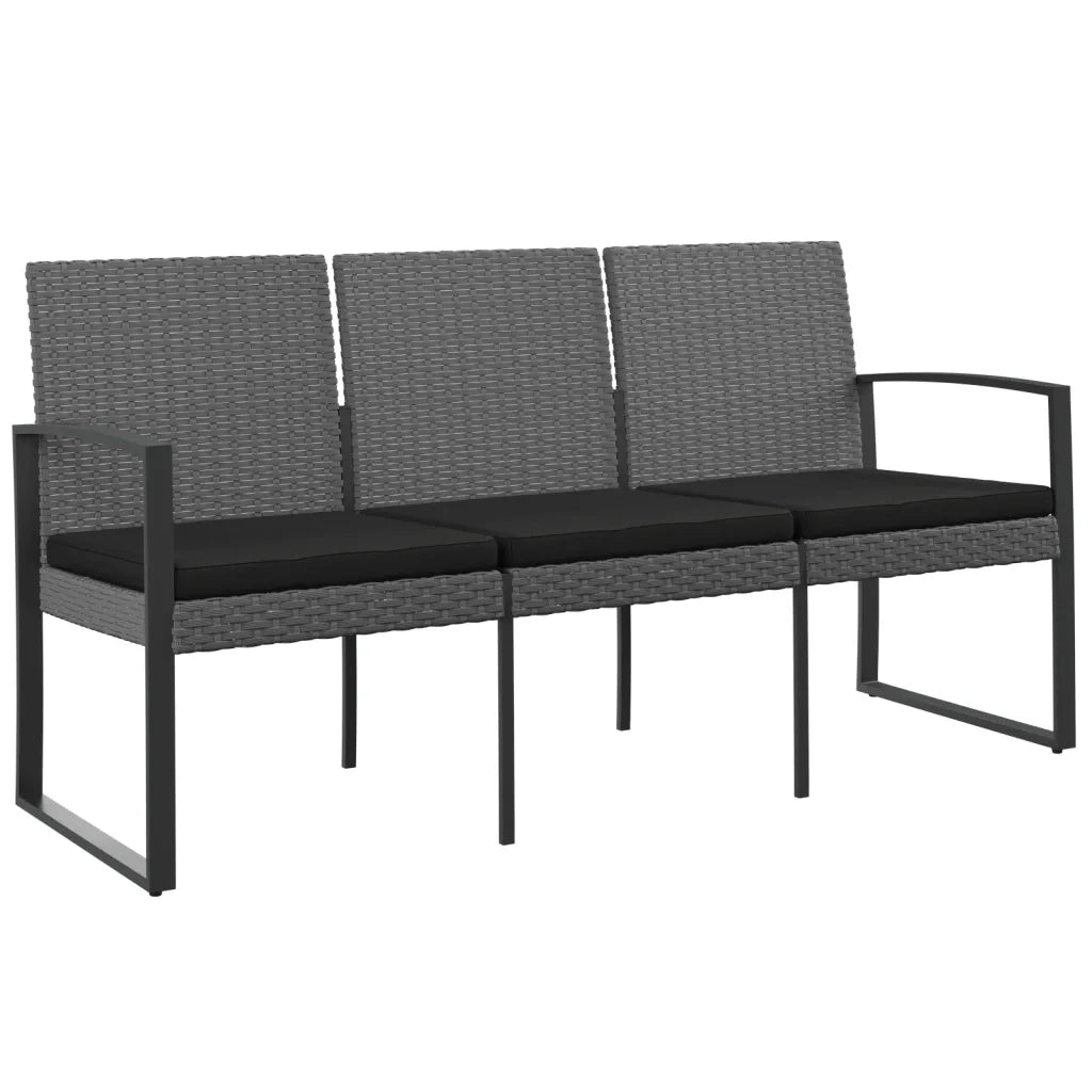 Panca da Giardino a 3 Posti con Cuscini Rattan PP Grigio Scuro 360214