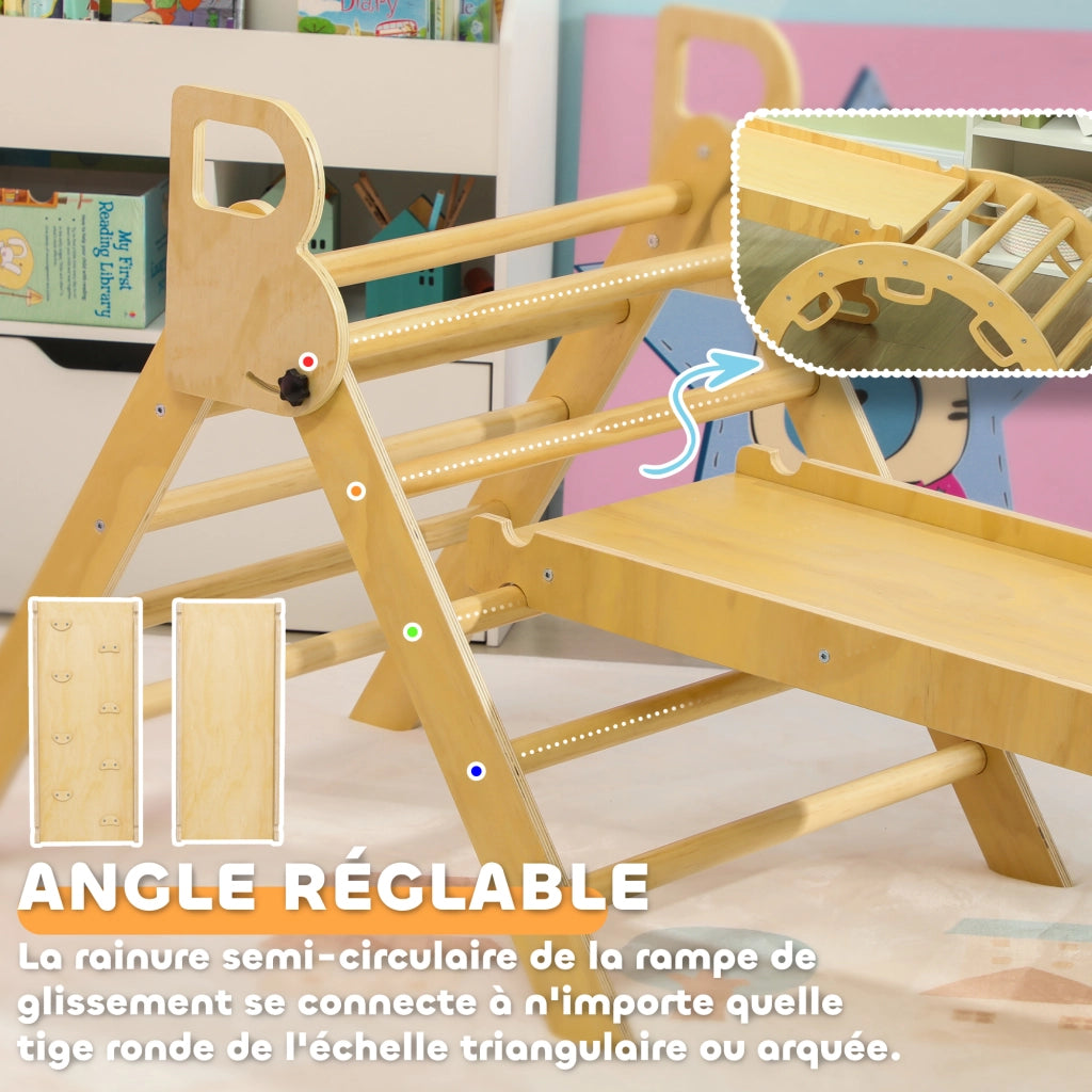 Triangolo Arrampicata Bambini con Scivolo e Altalena ¨C Zephmum ¨C Legno Naturale