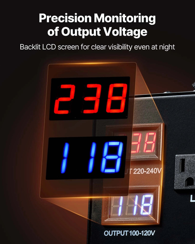 Trasformatore di Tensione Automatico 3000 VA 110V 220V Step-Up Step-Down, Convertitore con 3 Prese USA 3 Prese UE e Display LCD
