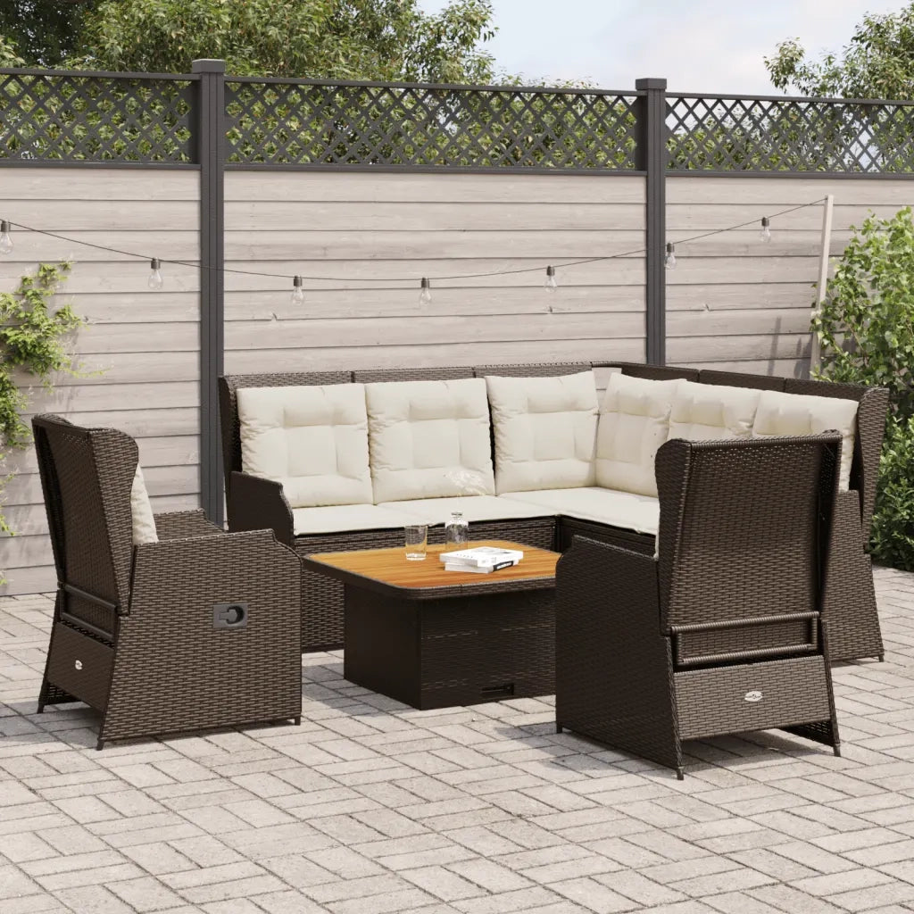 vidaXL Set Divani da Giardino 5 pz con Cuscini Marrone in Polyrattan