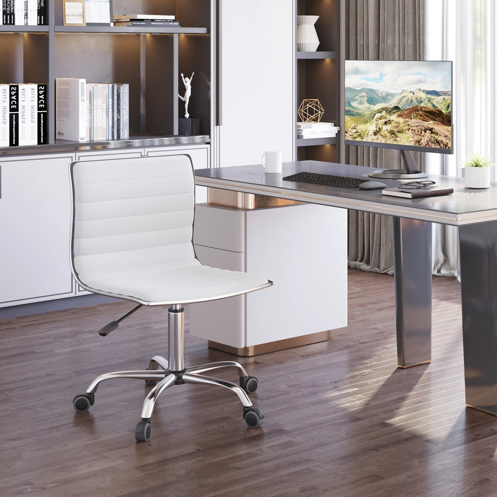 Sedia da Ufficio Girevole Regolabile in Altezza ¨C Xylo ¨C Metallo e Similpelle Bianco 48x52x78-90cm