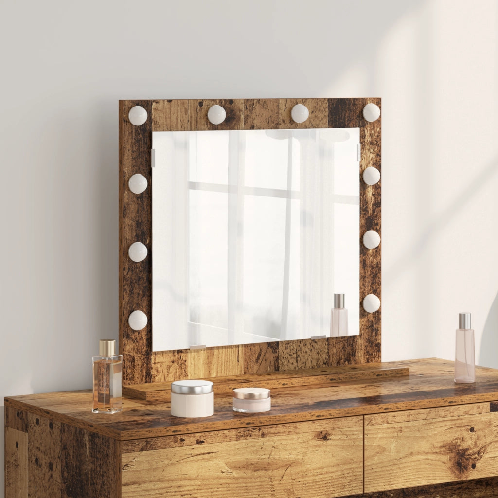 Specchio Vanity con Luci LED Legno Antico 60x55x18 cm