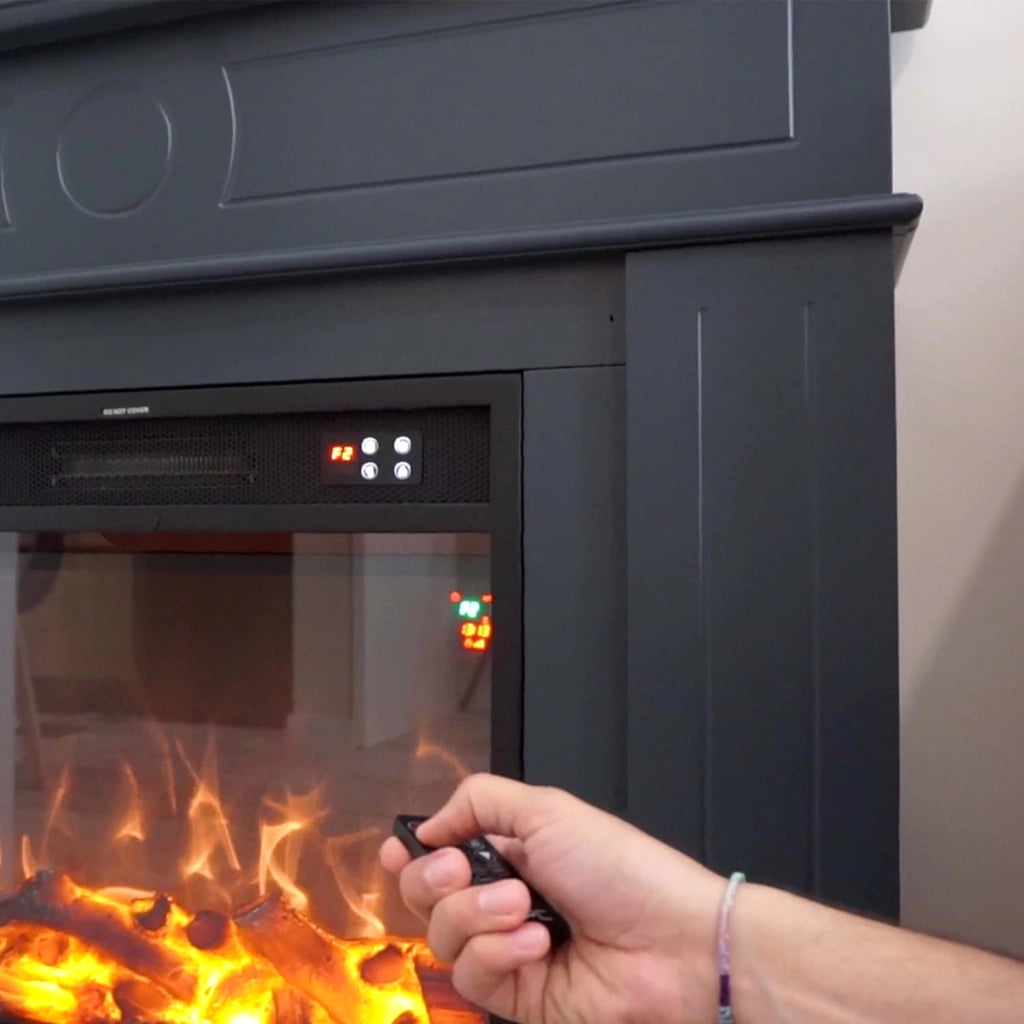 Caminetto Fuego Roberta Gris a Parete Con Cornice Telecomando e Bruciatore Grigio Scuro