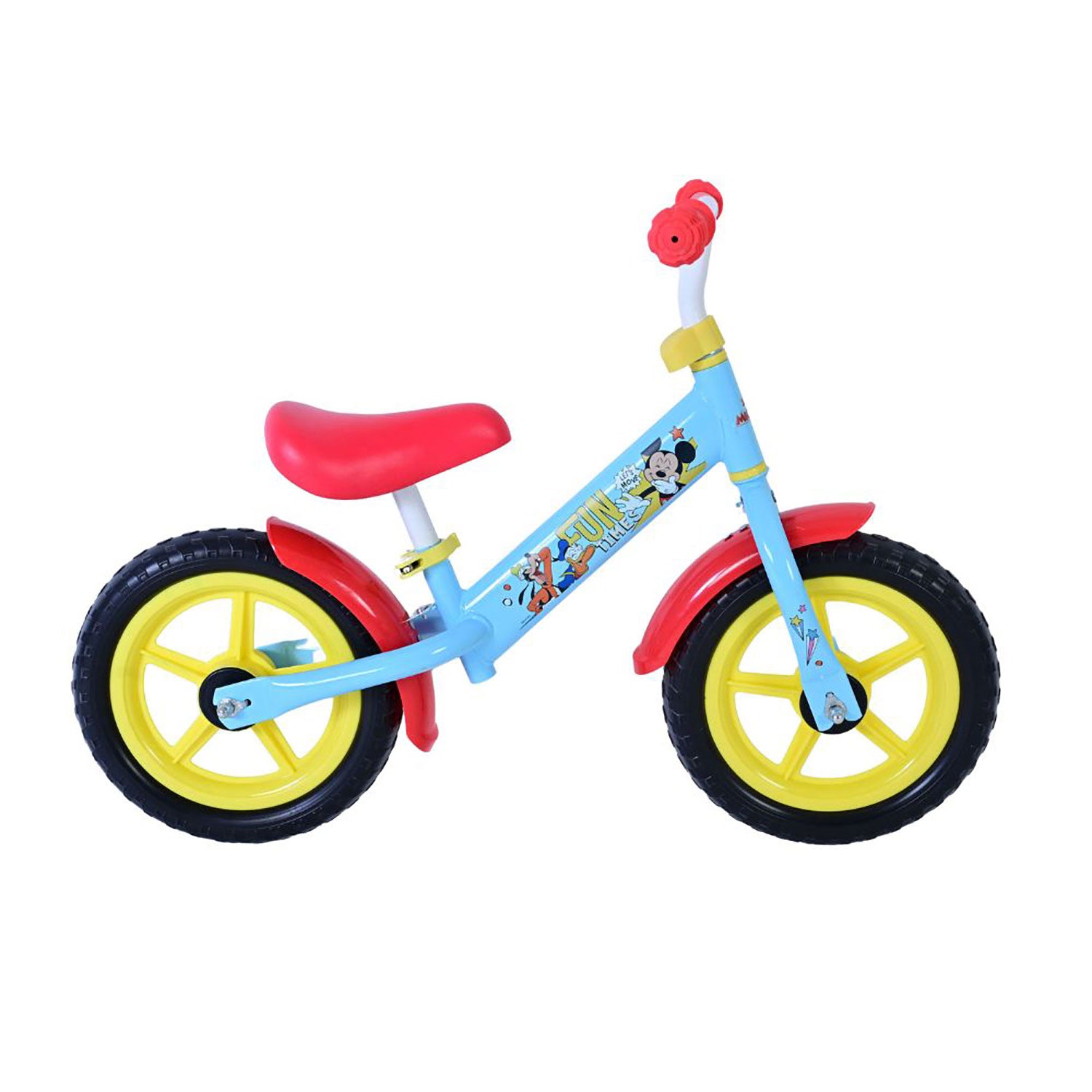 Balance Bike Bicicletta Senza Pedali per Bambini 12" Licenza Disney Mickey Azzurro e Rosso
