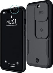 Hoes con copertura di telecamera a scorrimento per davanti e dietro per iPhone 13 Pro Max - Protezione della privacy - 2 metri di protezione contro cadute - Nero opaco