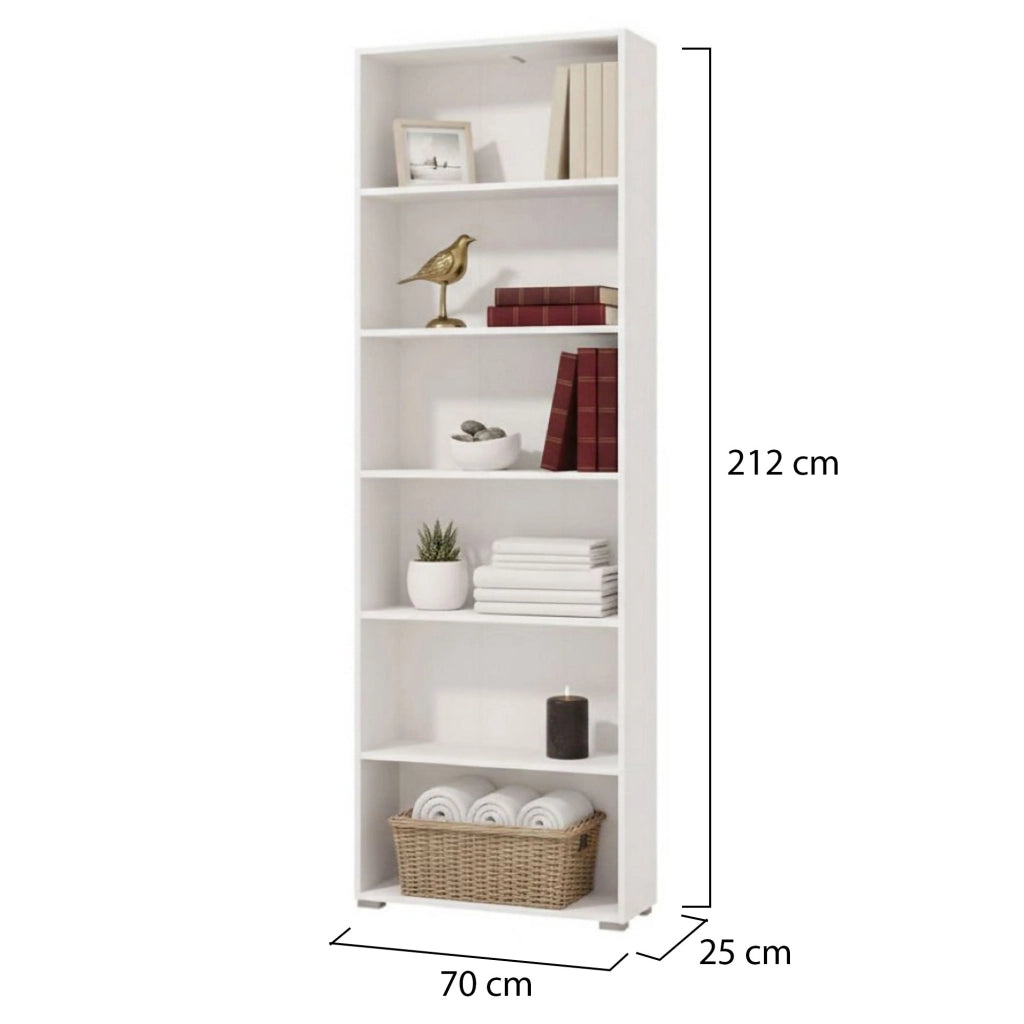 Biblioteca Pramollo, Libreria 5 Ripiani, 70x24.5x211.5h cm Bianco Opaco