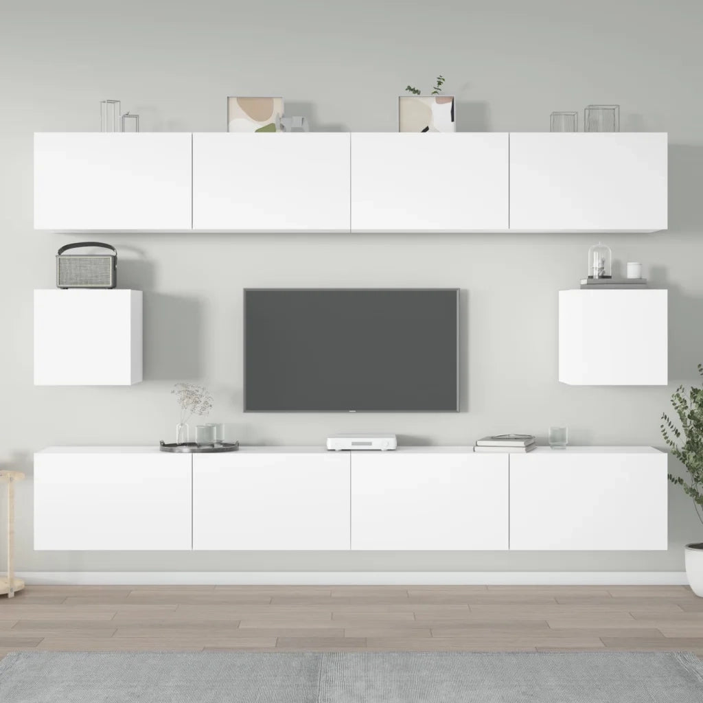 Set di Mobili Porta TV 6 pz-Set di 6 Credenza per TV Bianco in Legno Multistrato 496755