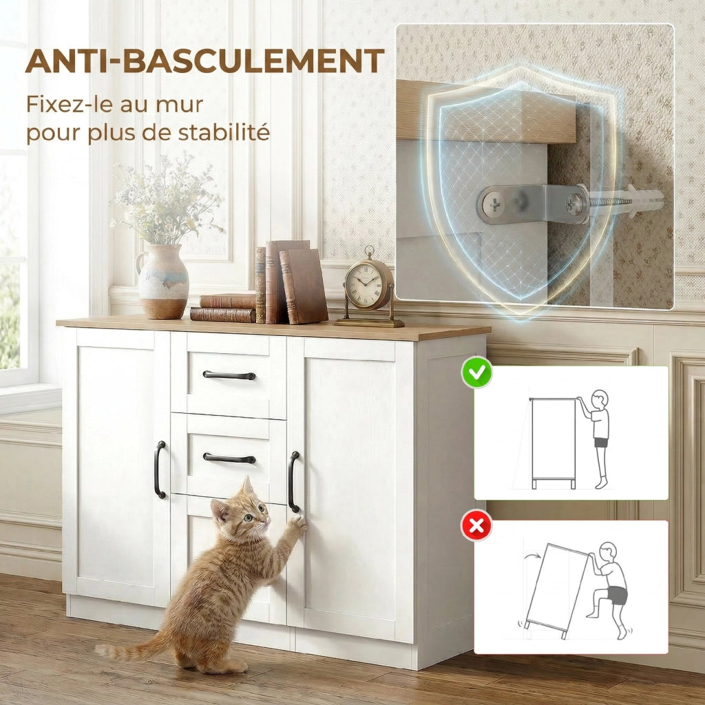 Cassettiera con ante ¨C zephmum ¨C 110x35x80,4cm bianco e legno naturale