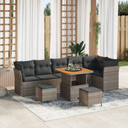 Set di divani da giardino  da 9 pezzi con cuscini Grigio Polyrattan Acacia