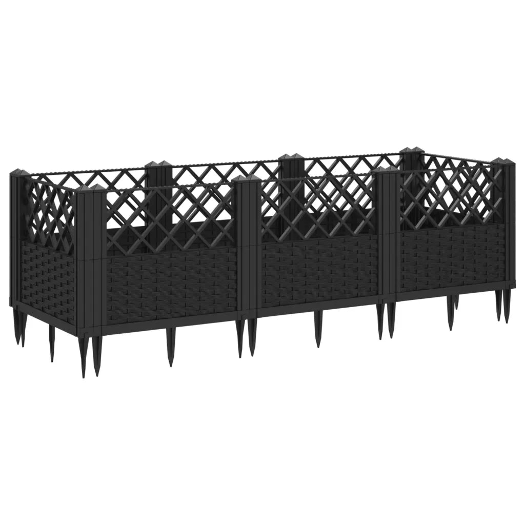 Fioriera | Cassetta per fiori | Vaso da Giardino con Picchetti Nera 123,5x43,5x43,5 cm PP