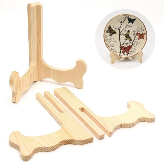 Standarizzatore per piatti 2x - Bordo per piatti - Supporto decorativo per piatti - Standarizzatore per esposizione - Dimensioni 15x12x16 cm - Legno naturale