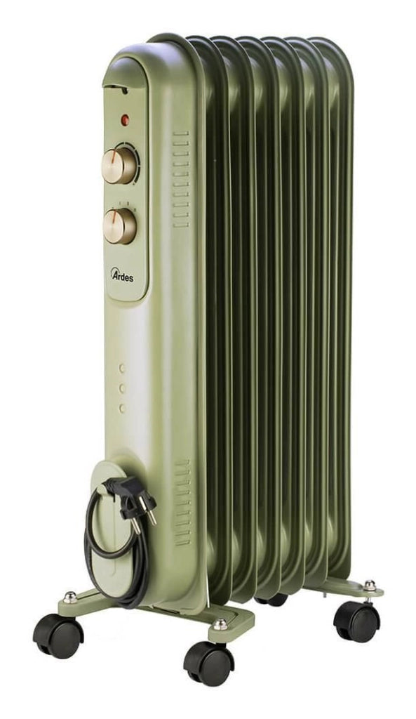 Ardes AR4R07VIN Curvy 7 Retro' Radiatore ad Olio 7 Elementi 1500W Termostato Regolabile 3 Livelli Potenza colore Verde