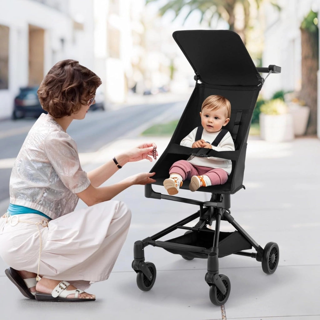 Passeggino leggero per bambini, Passeggino compatto e adatto per aereo con tettuccio regolabile Nero-Passeggini per bimbi